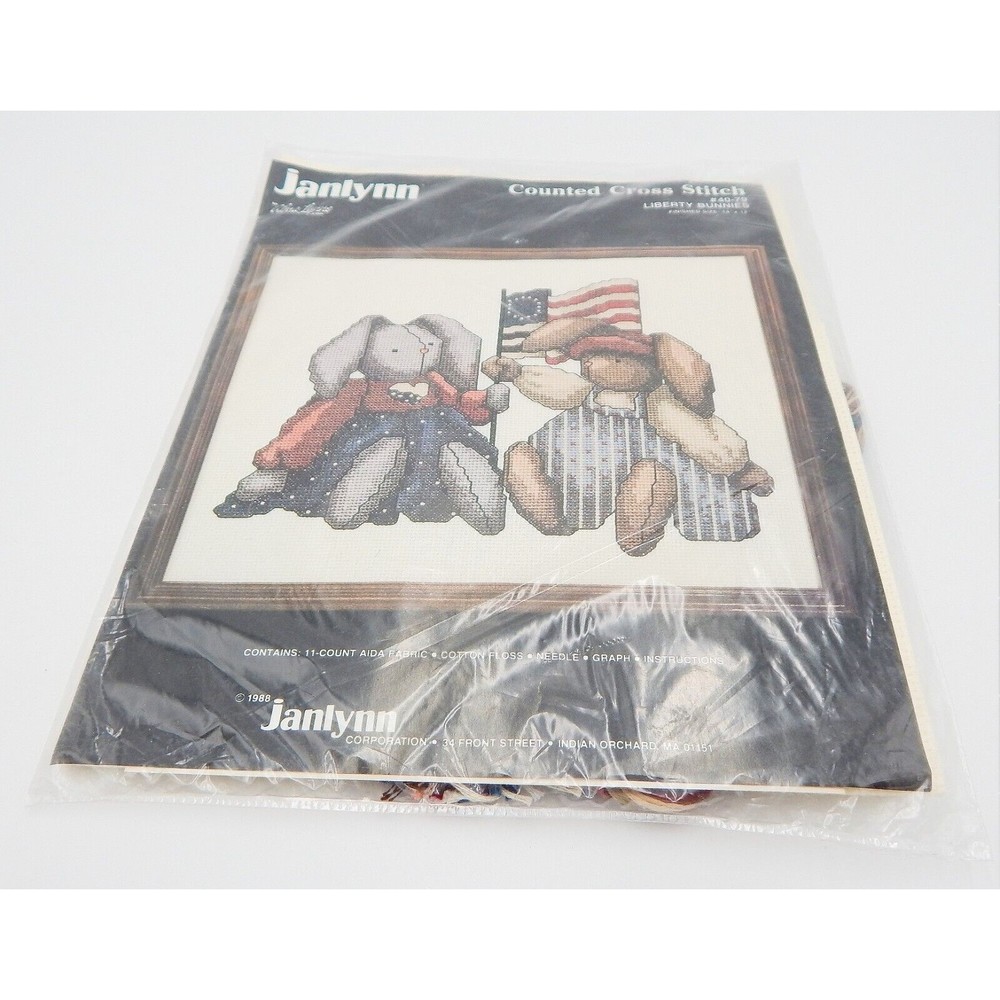 Janlynn Cross Stitch Kit #40-79 Liberty Bunnies Rabbit Alma Lynne Design 1988